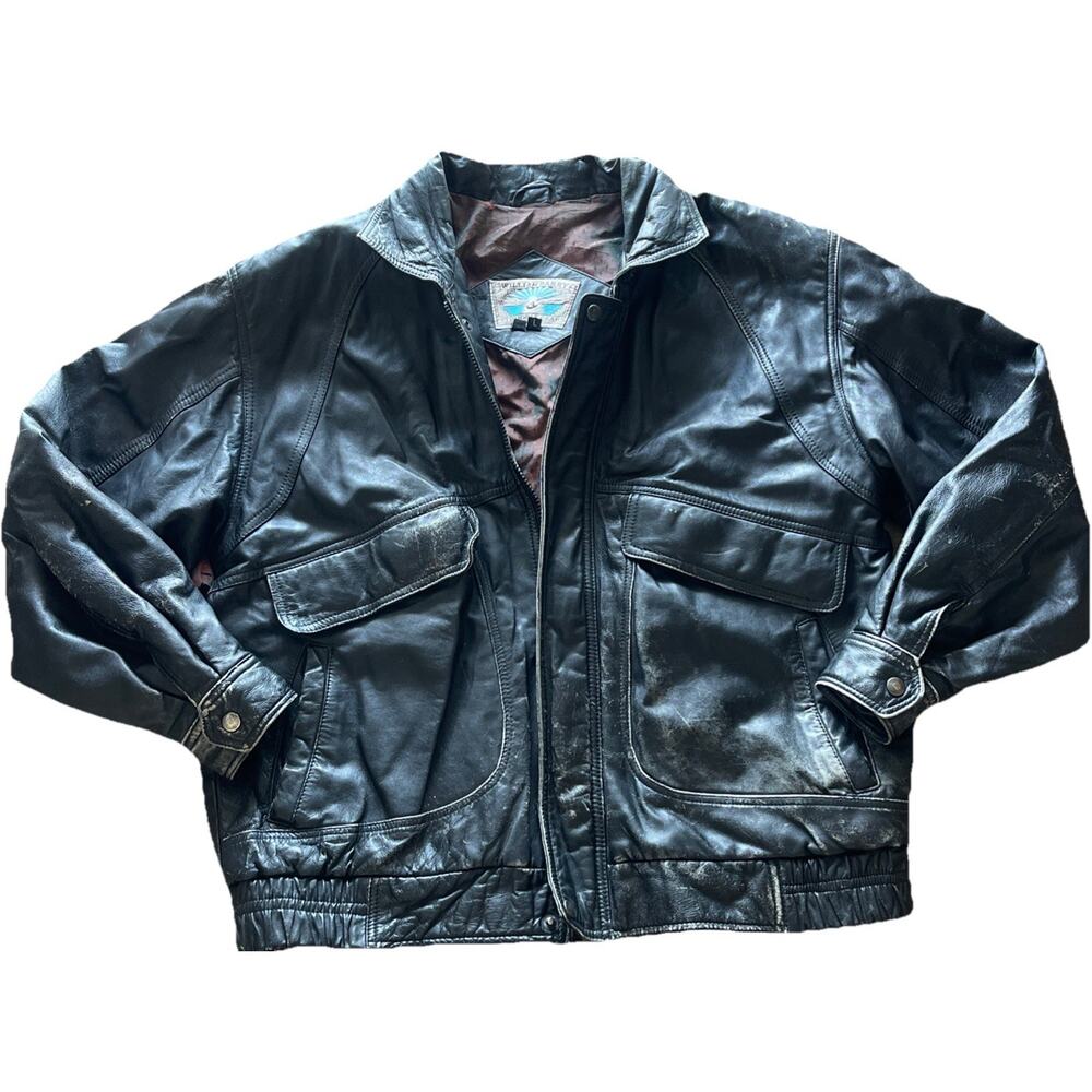 VTG William Barry Leather Jacket‎ Mens L Black Thrashed Worn 90s Struggle Gear